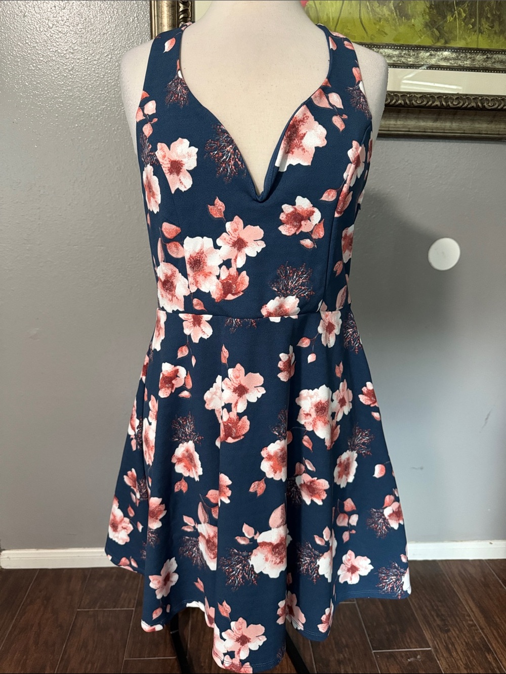 Trixxi Navy Floral Mini Dress with Pink Blossoms